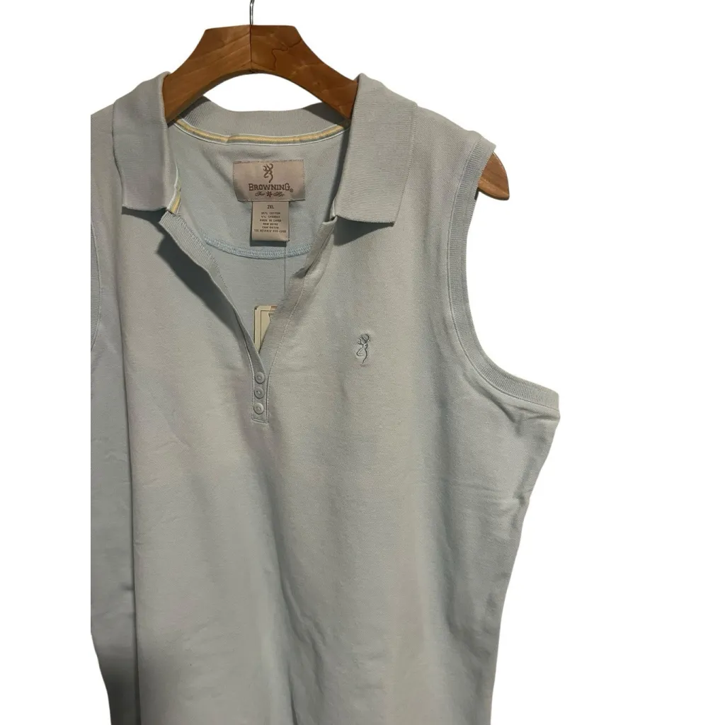 Browning Sleeveless Top Womens 2XL Blue V Neck Button Collared Tank Shirt NWT - Image 3