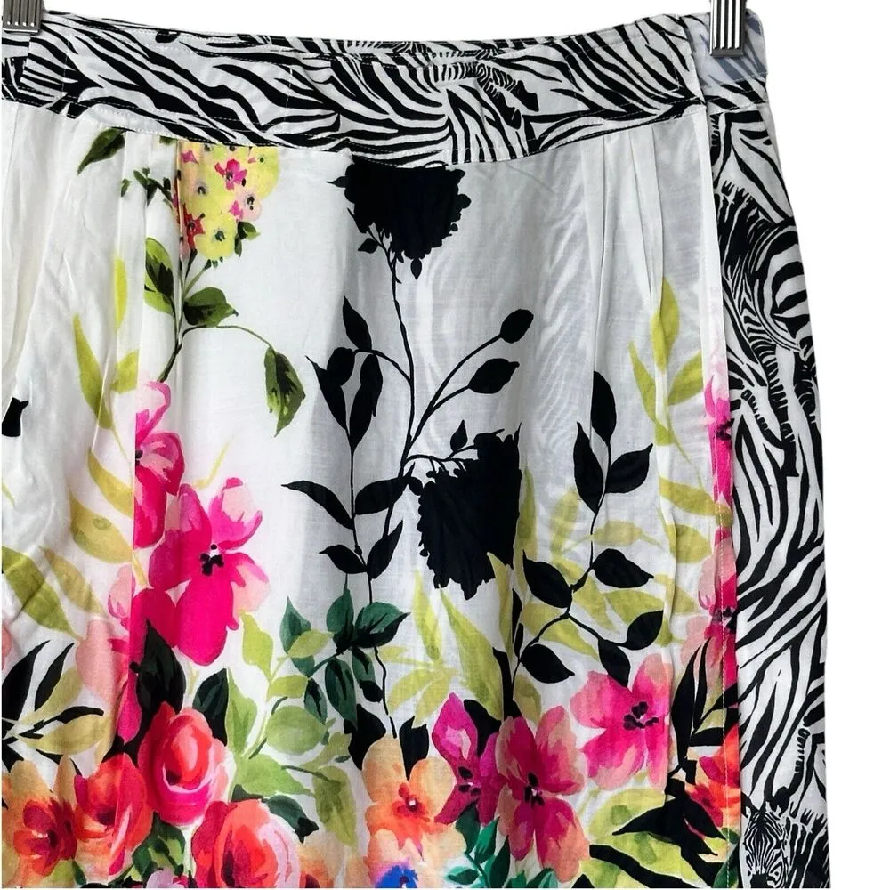 Johnny Was Rayon Wrap MIDI Skirt Floral Zebra Print pockets Size XS - Image 5