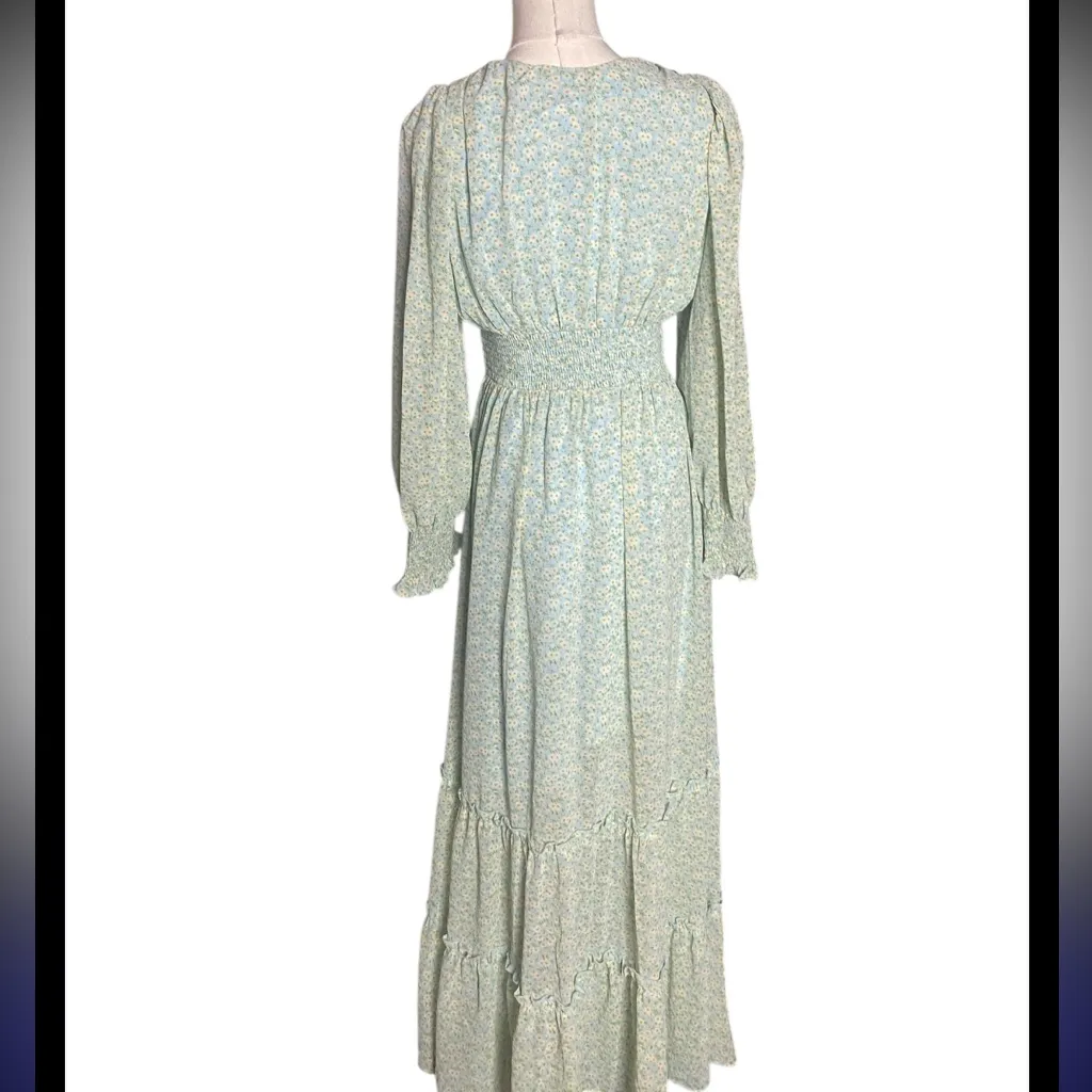 ACOA Cottage Prairie light green Floral Smocked Maxi Dress XS - Image 7