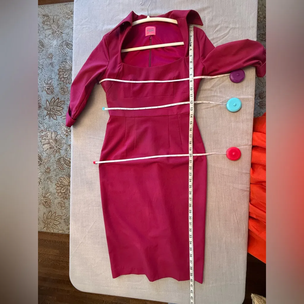 Glamour Bunny 1950s Style Raspberry Sleeved Lorelei Pencil Dress Sz S Pink - Image 6