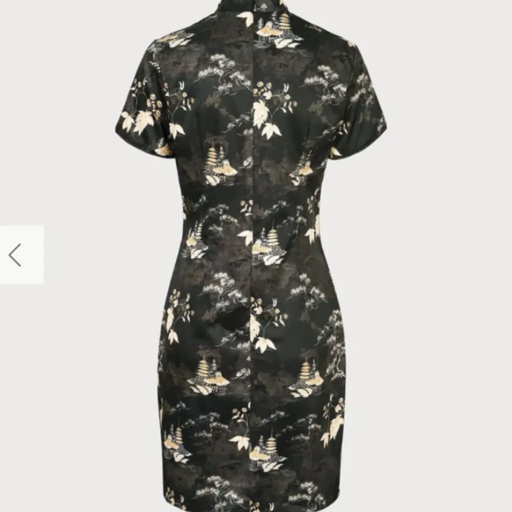 RIHOAS The Black Mandarin Collar Floral Cheongsam 22 Blue Size XS - Image 7