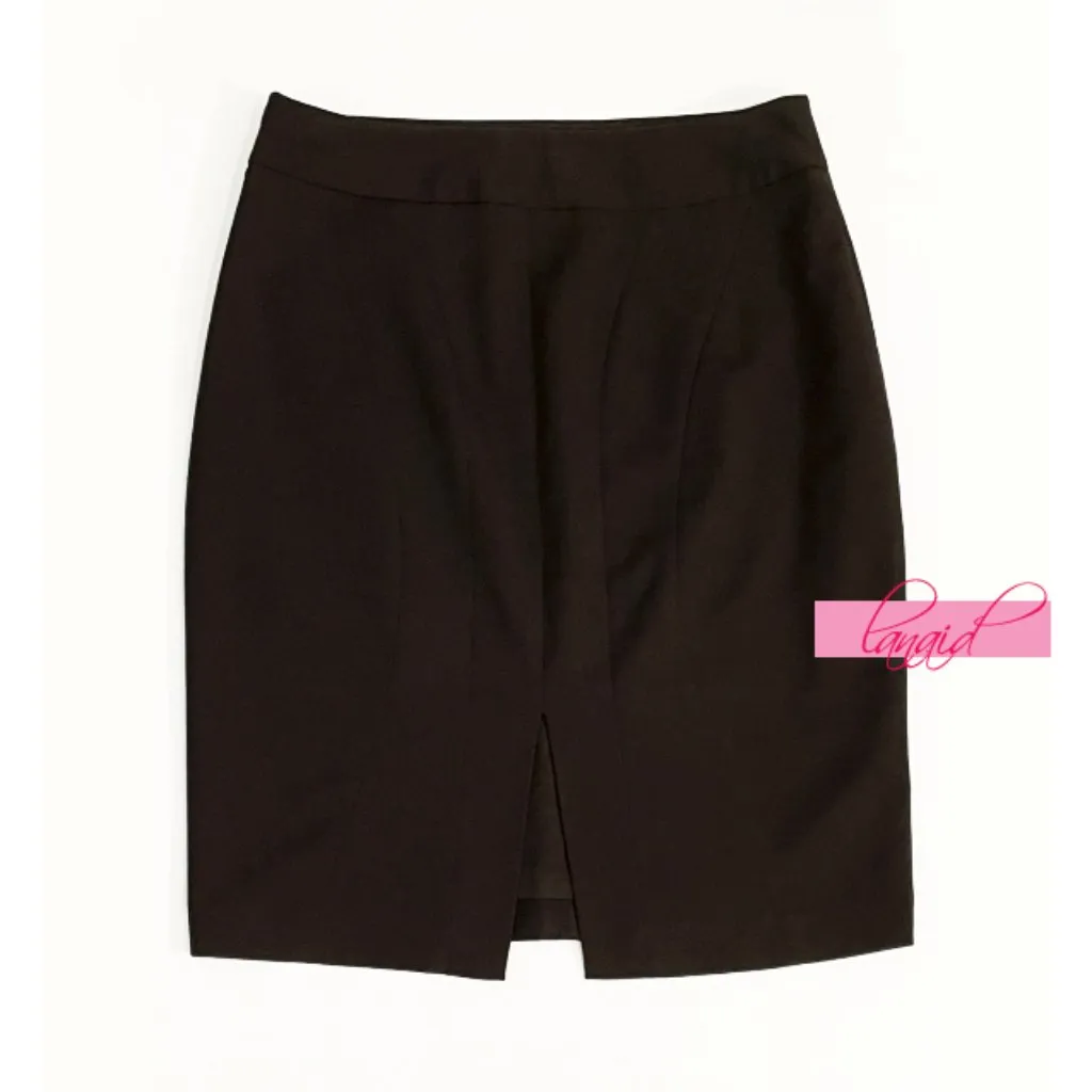 Limited Dark Chocolate Brown Seamed Back Slit Knee Pencil Lined Skirt Career 2 - Image 2