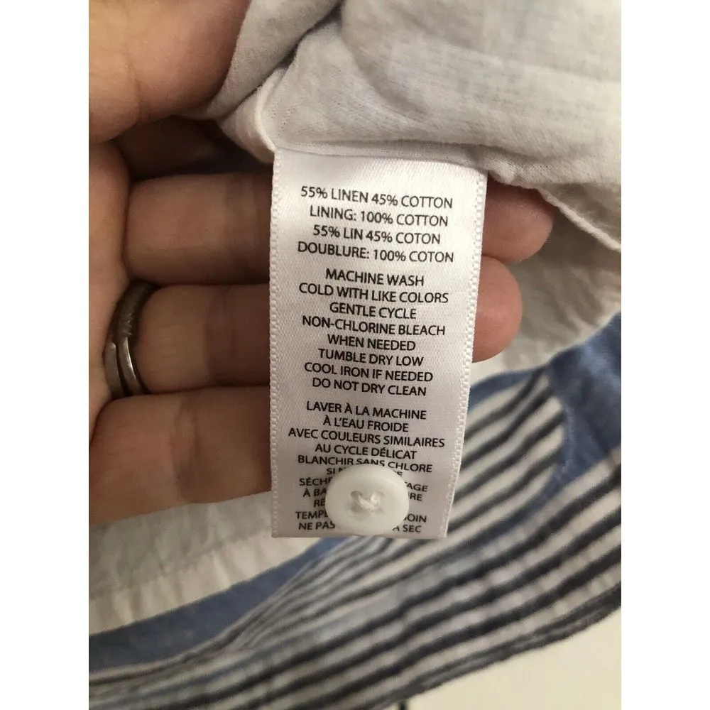 Beach Lunch Lounge Blue White Striped Sleeveless Linen Blend Dress XS‎ - Image 6