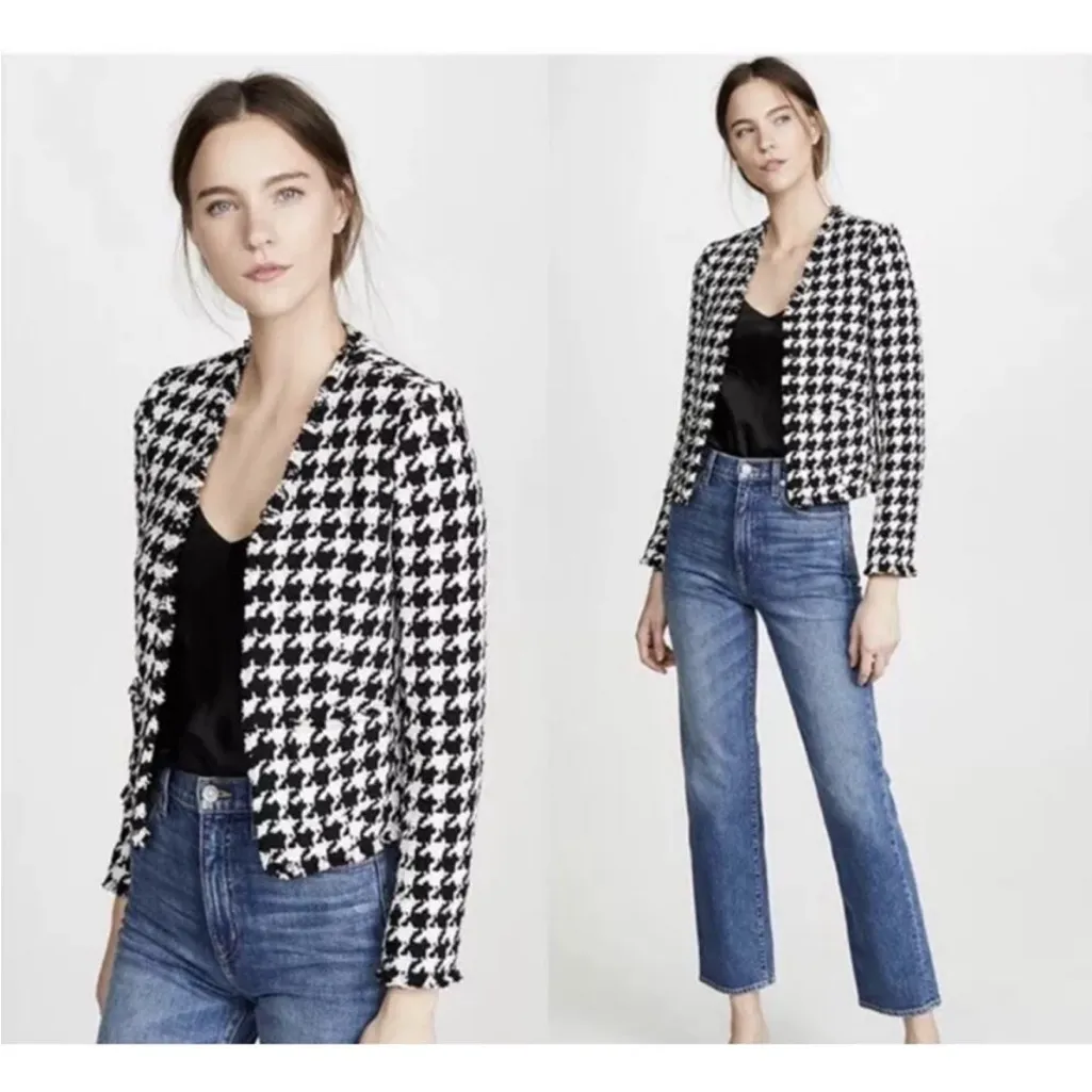 L'Agence Adette houndstooth tweed jacket black white sz 6 - Image 2