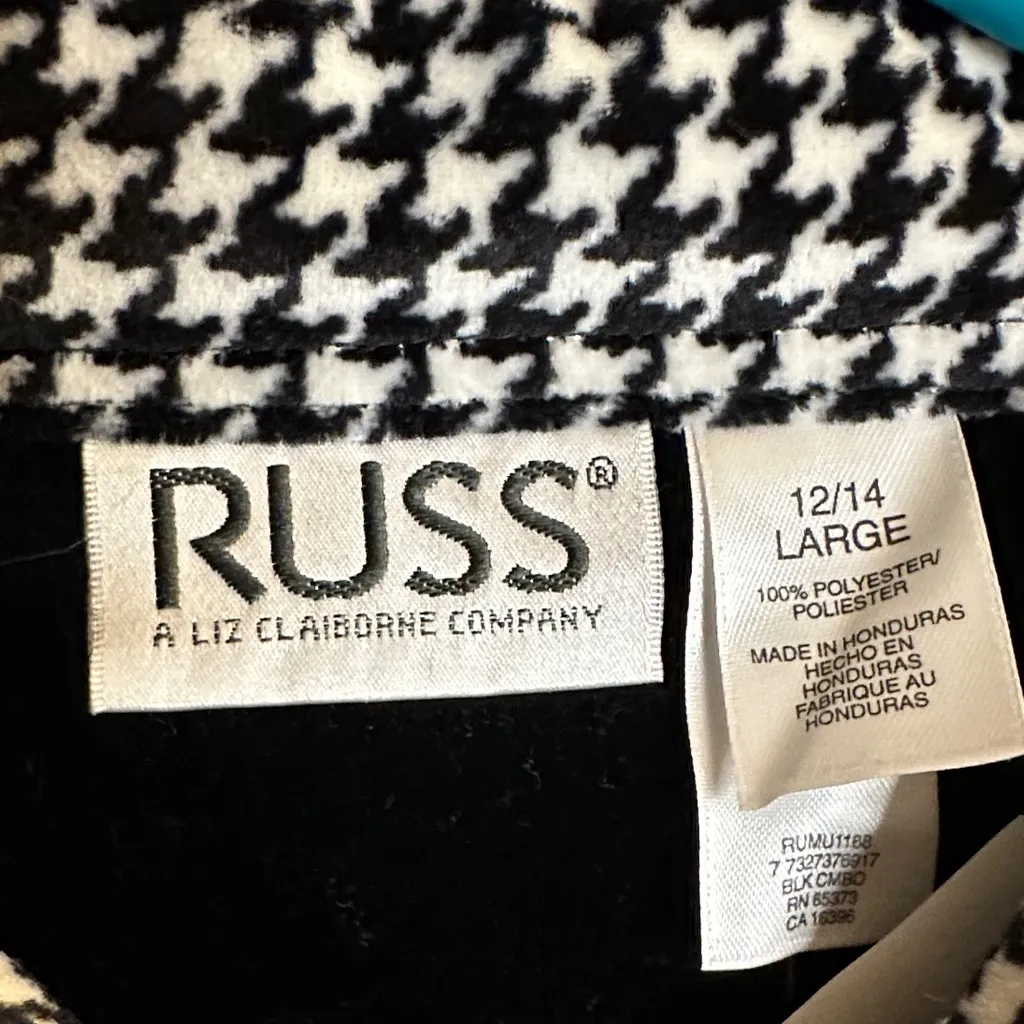 Russ Monochrome Houndstooth Long Sleeve Shirt/ Shacket with Velour Feel. Vintage Black Size undefined - Image 4