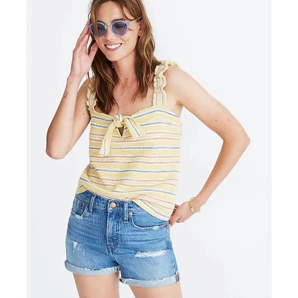 Womens Madewell Cotton Boho Summer Tie-Front Tank Top Yellow Striped XS - Image 2