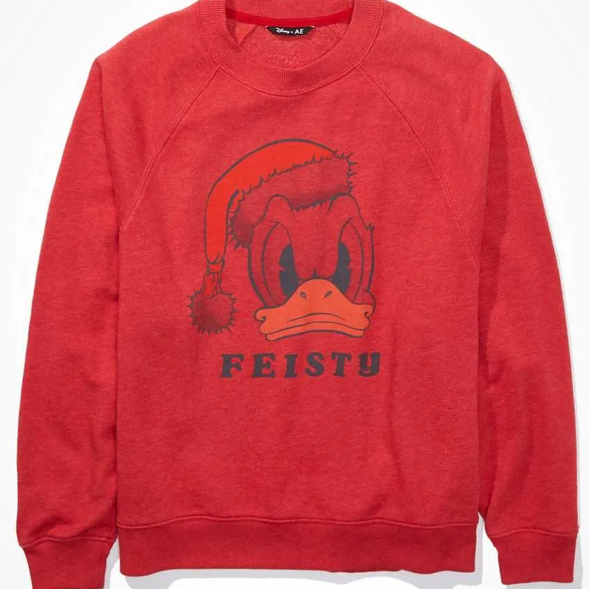NWOT Disney X Ae Fleece Crew Neck Sweatshirt Feisty XS Red - Image 6