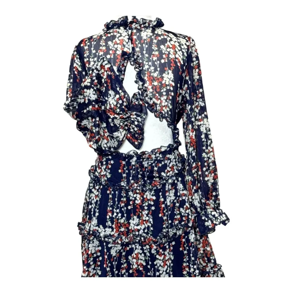 Saints + Secrets M Womens Blue Floral Ruffle Mini Dress Open Back Party Dress - Image 3