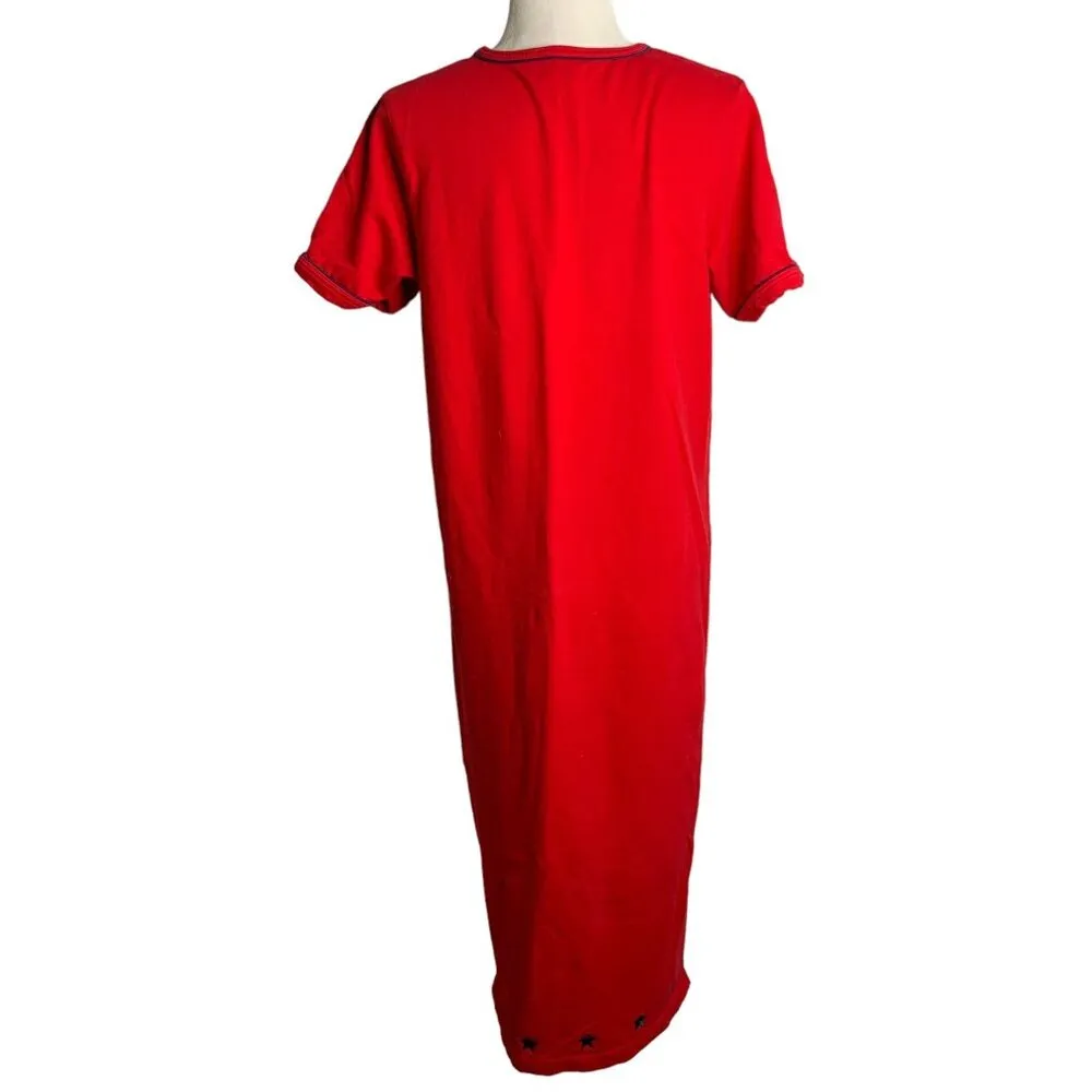 Vintage 90s Quacker Factory T Shirt Maxi Dress M Red Embroidery Stars Rhinestone - Image 4