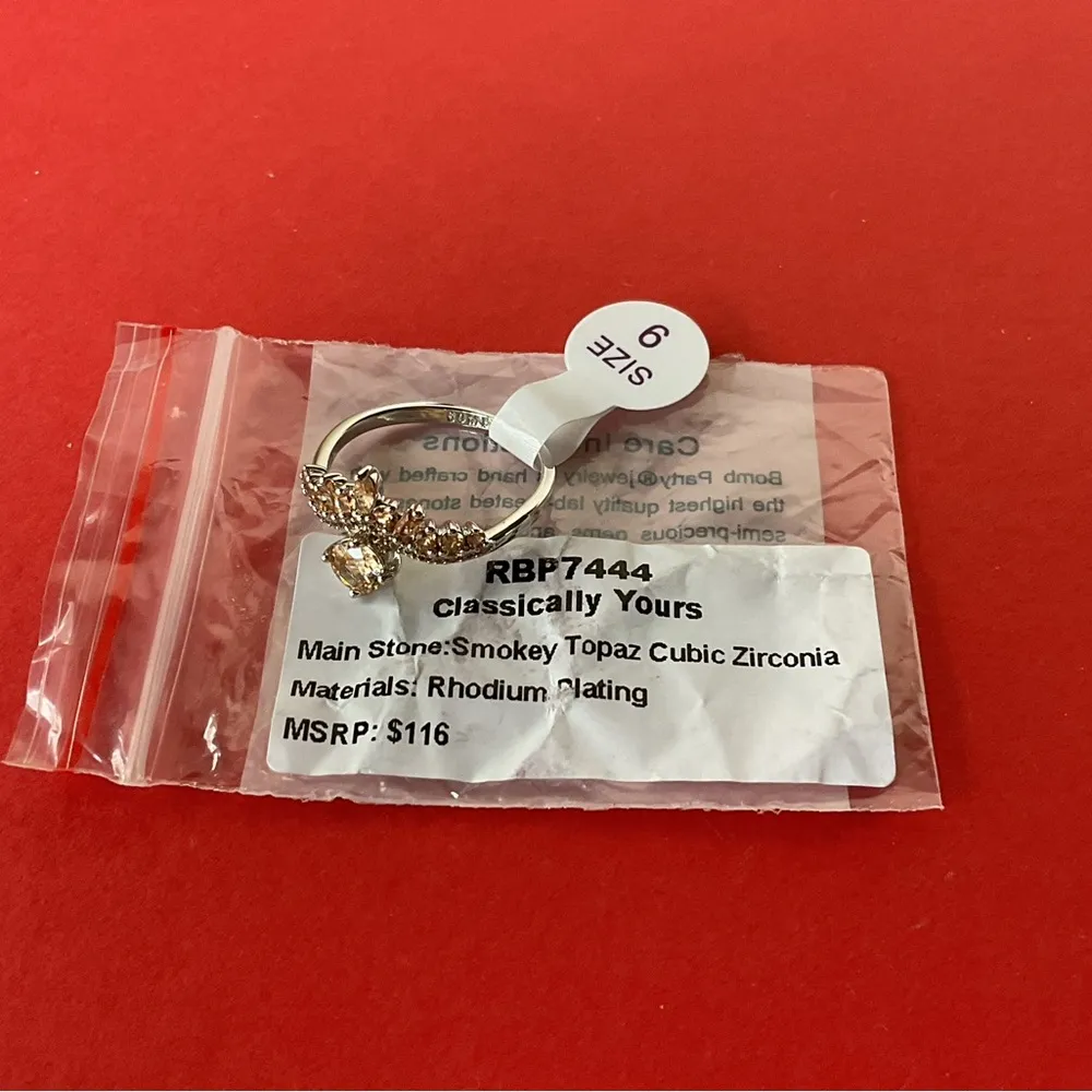 Bomb Party RBP7444 “Classically Yours” Smokey Topaz CZ on Rhodium Sz 9 Ring NWT - Image 6