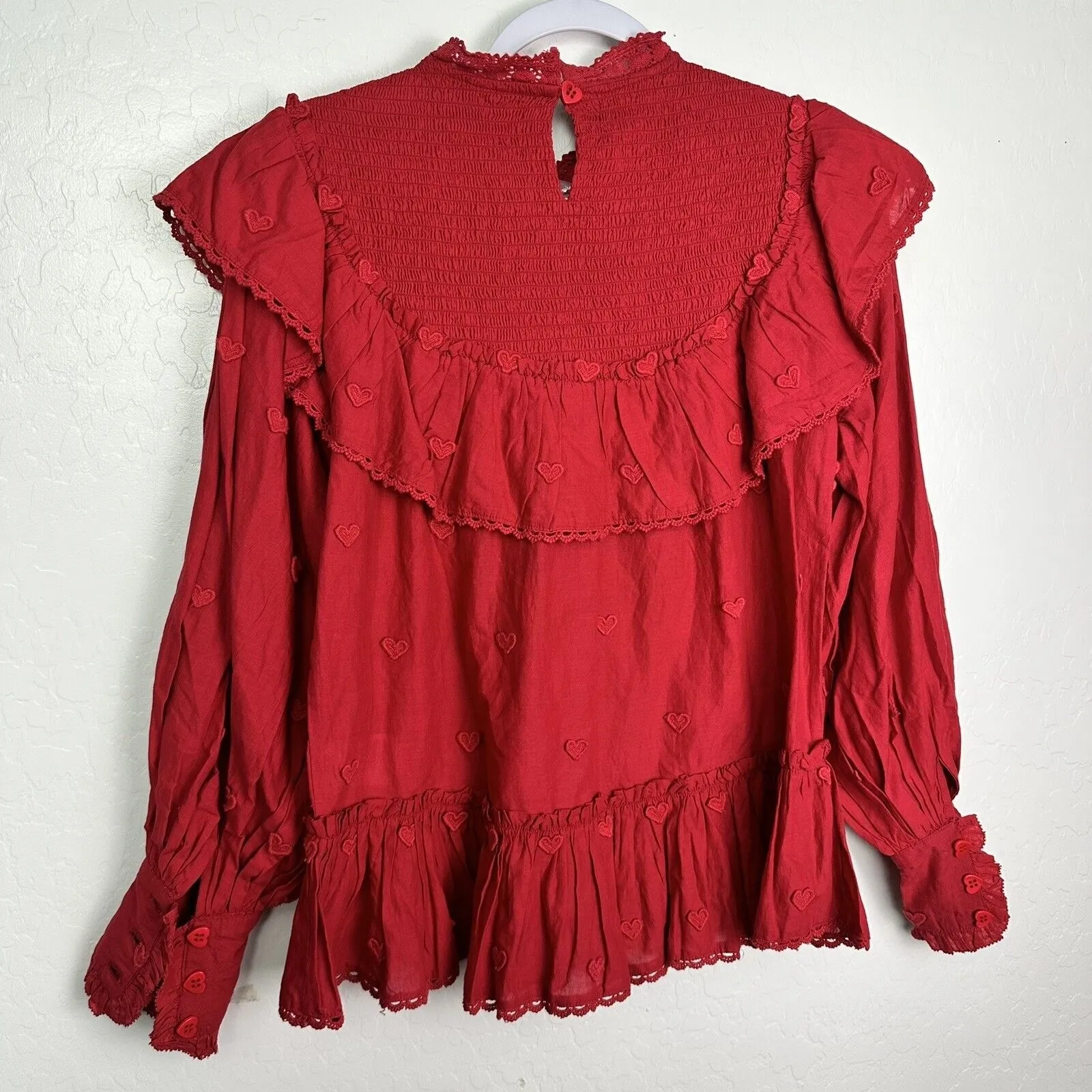 Farm Rio Women's Red 3D Heart Red Blouse Long Sleeve Smocked Size XS - Image 11