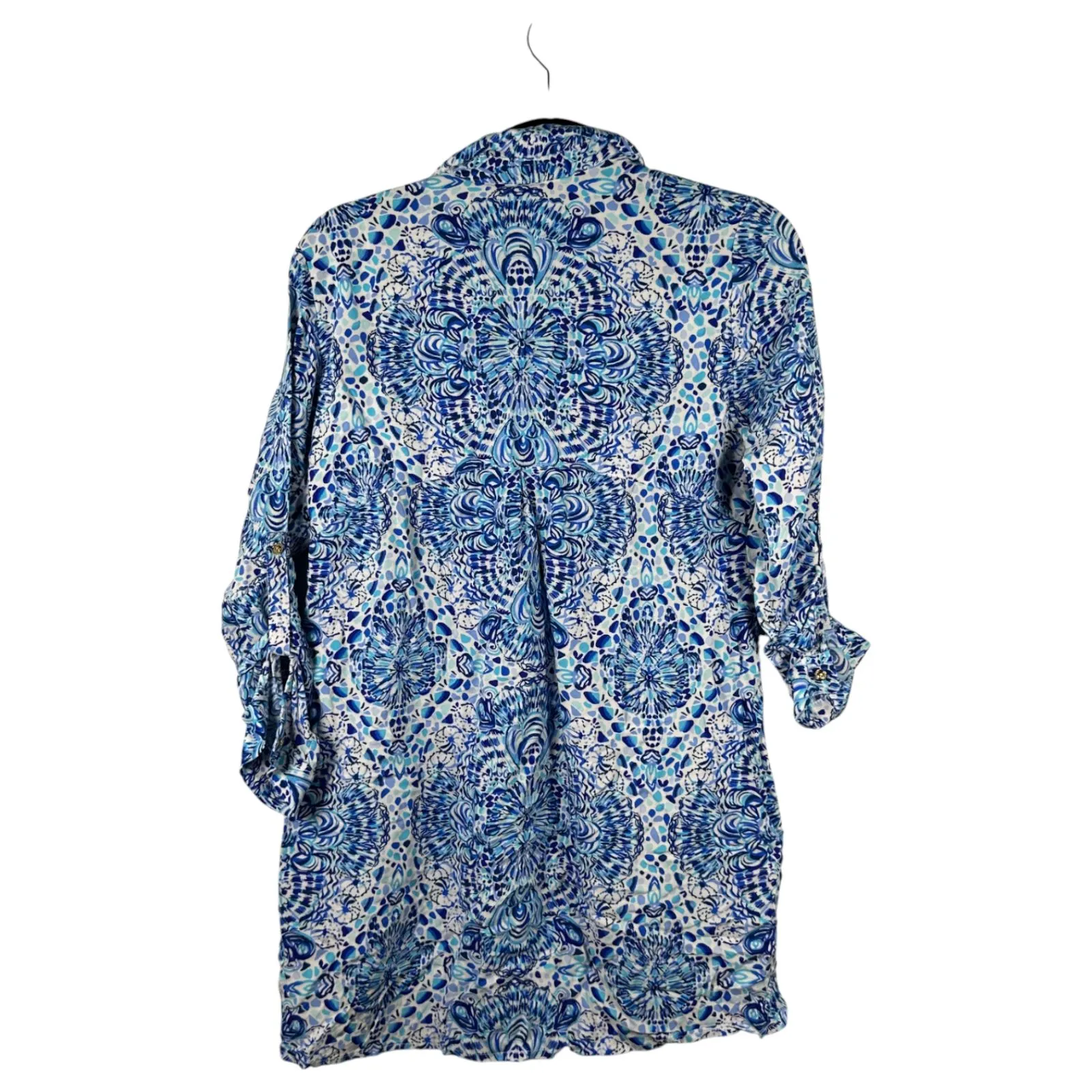 Lilly Pulitzer Captiva Tunic in Crew Blue Tint Kaleidoscope Coral Size XS - Image 4