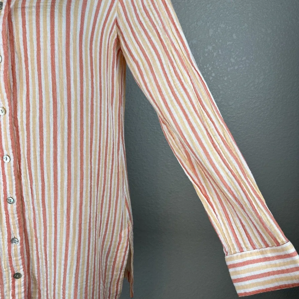 Soft Surroundings Escambia Gauze Tunic Shirt Size XS Orange White Stripe Cotton - Image 3