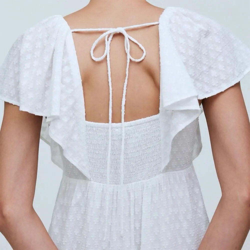 NWT Madewell Women's Size 14 White Tie-Back Flutter-Sleeve Midi Dress - Image 4