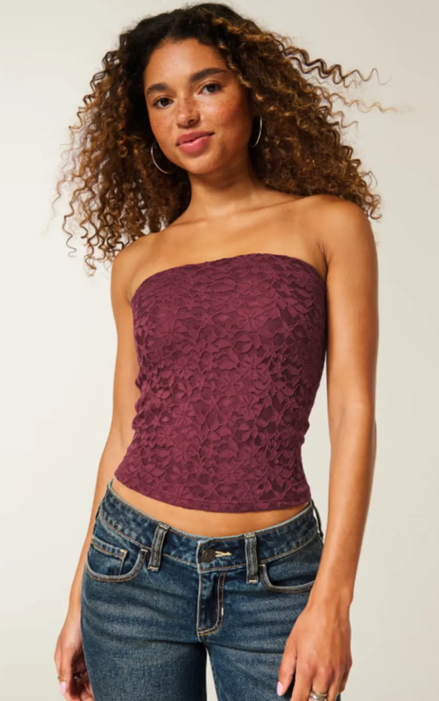 Hollister burgundy all over lace tube top - Image 5