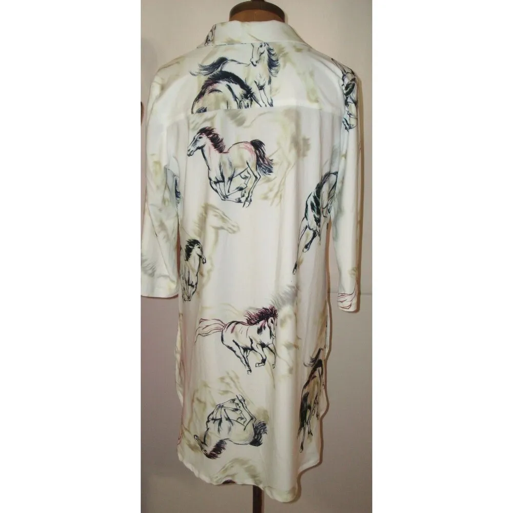New Womens Attitudes by Renee Shirt Polo Dress SP Small Petite Horses White Blac Size undefined - Image 2