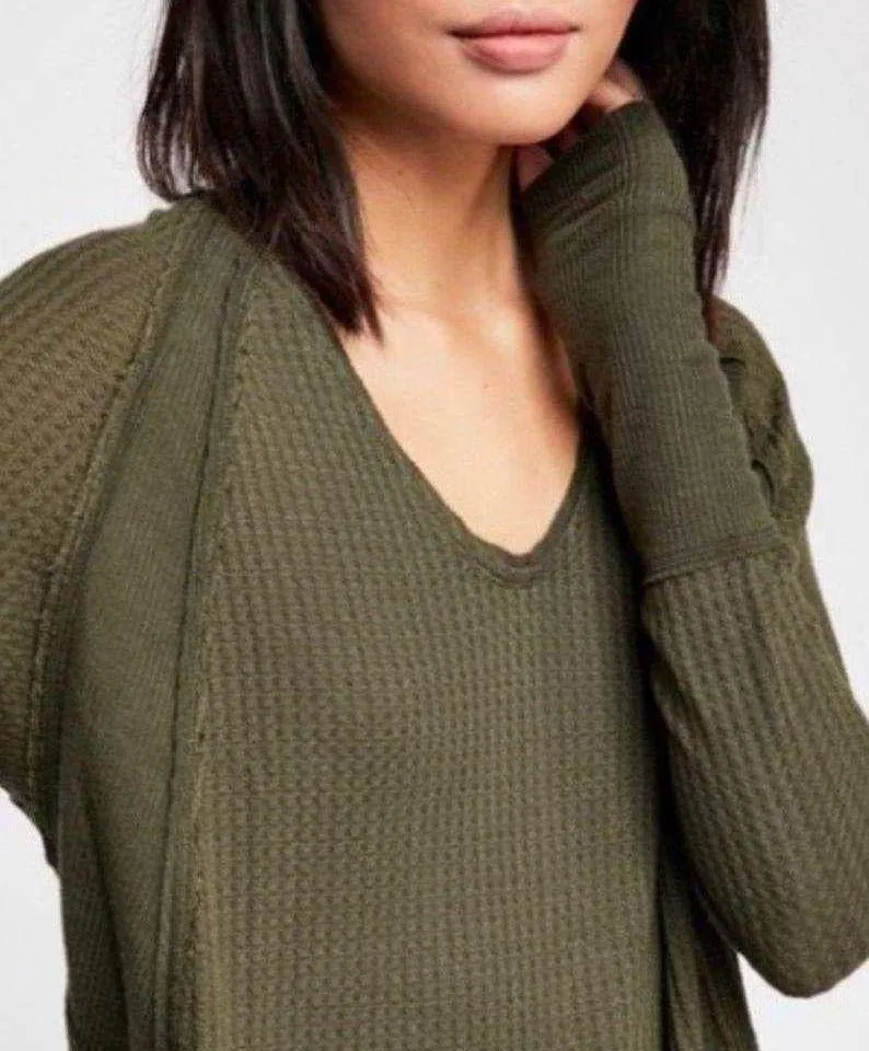 Free People We the Free Catalina Thermal Knit Top in Dark Military Green Size S - Image 4