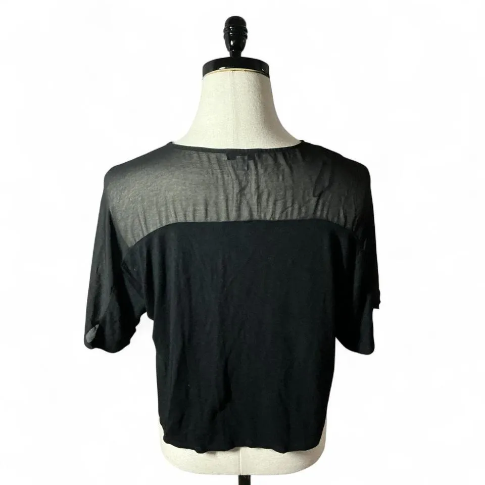 Halston‎ Black Sheer Shoulder Short Sleeve Top Blouse XS - Image 2