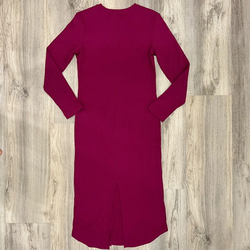 NWT Terez Long Sleeve Ribbed Bodycon High Neck Midi Dress Raspberry Pink Size L - Image 5