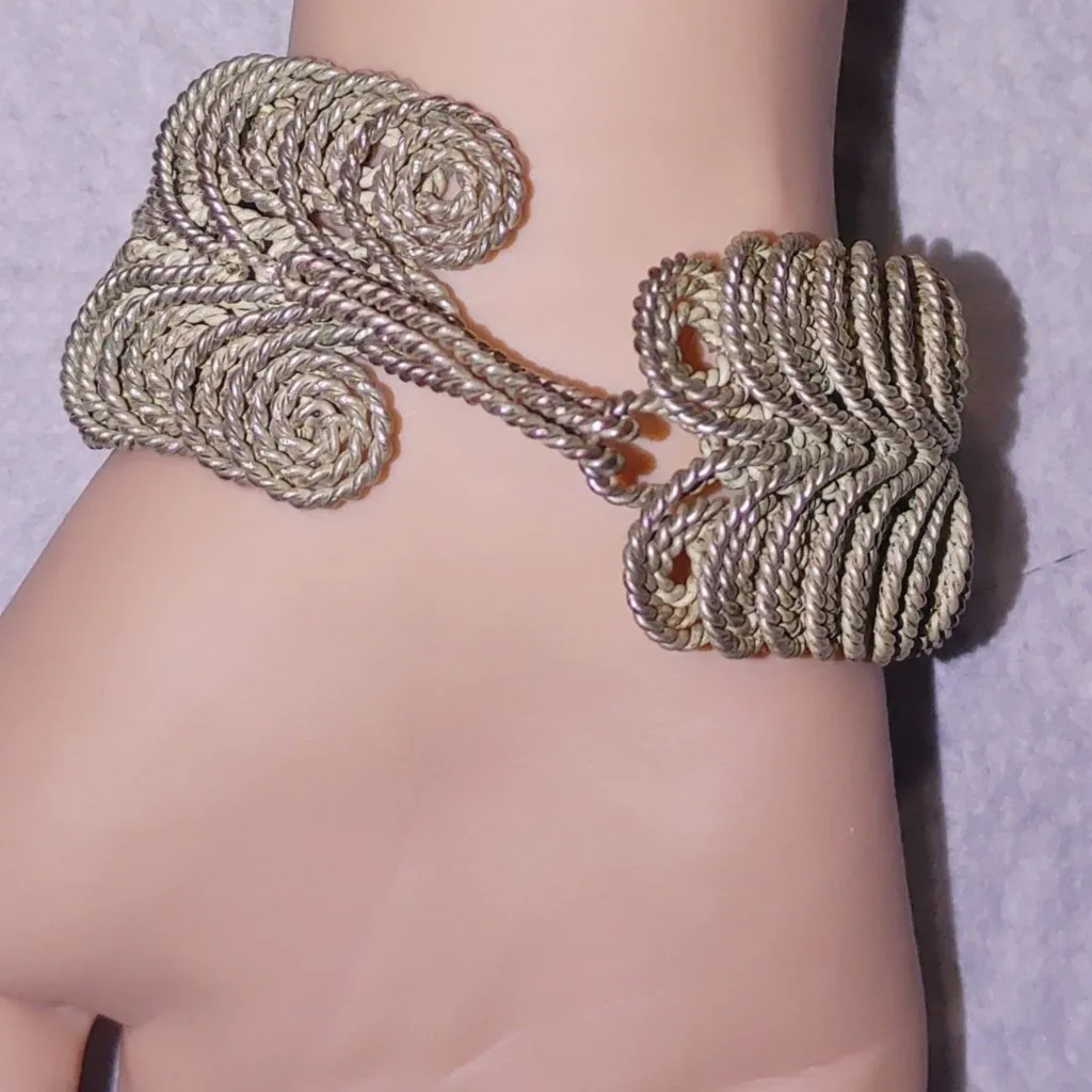 Artisan Articulated Wire Bracelet Woven Snake Wide Silver Tone Coiled Rope MCM - Image 6