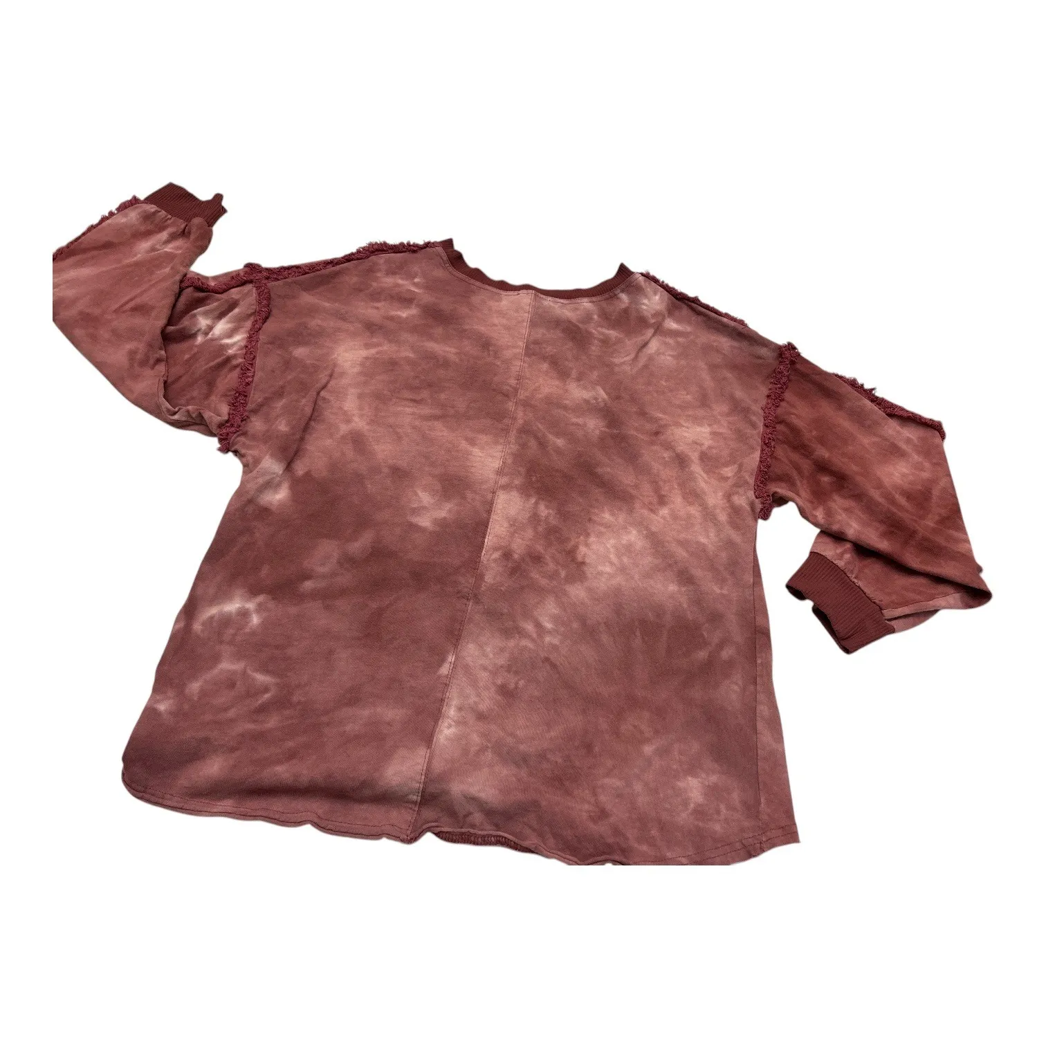 Umgee Tie Dye Distressed Frayed Hem Long Sleeve Sweatshirt Top Womens M - Image 3