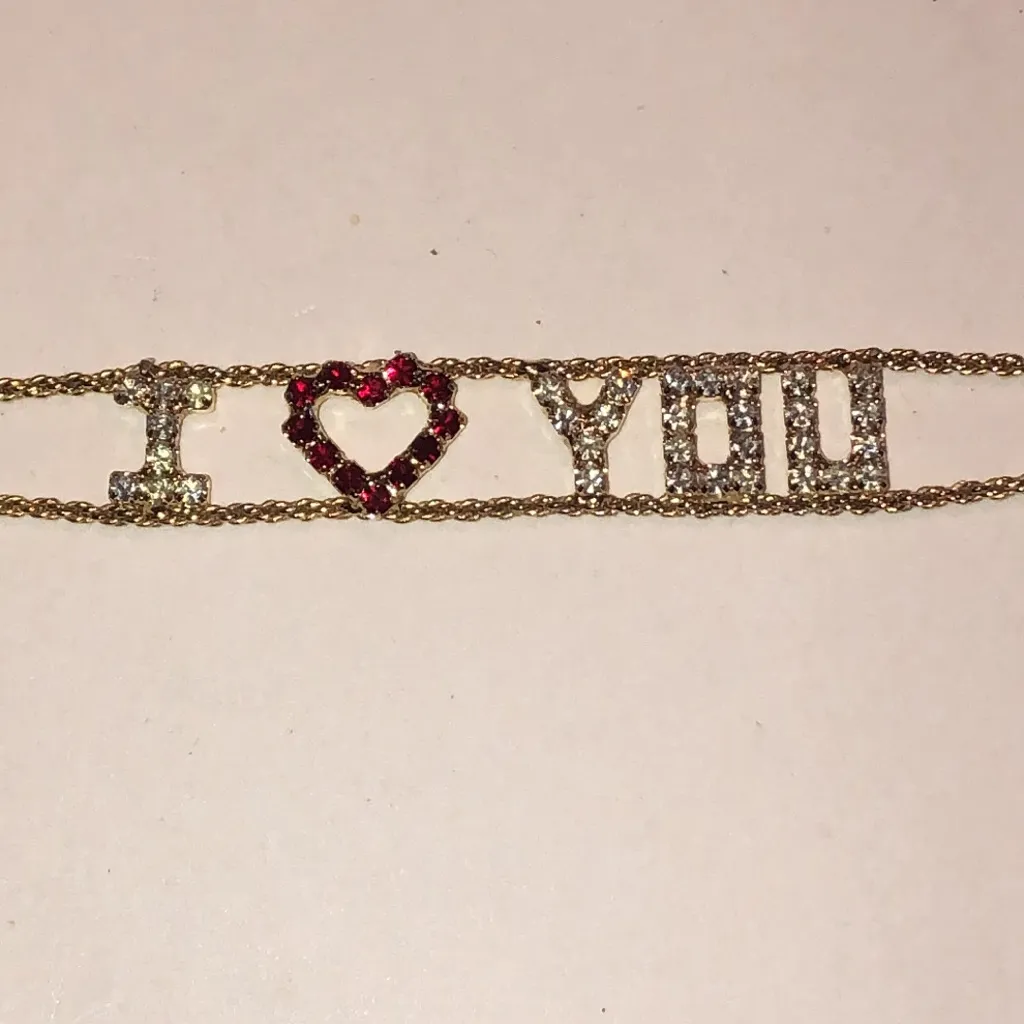 Gold Tone and Red 'I Love You' Bracelet - Image 2