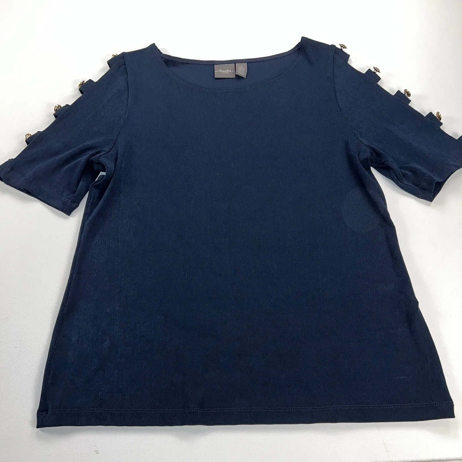 Chico's Travelers Skirt and Top Set Peekaboo Sleeve Navy Size 8-10 (Chico's 1) - Image 5