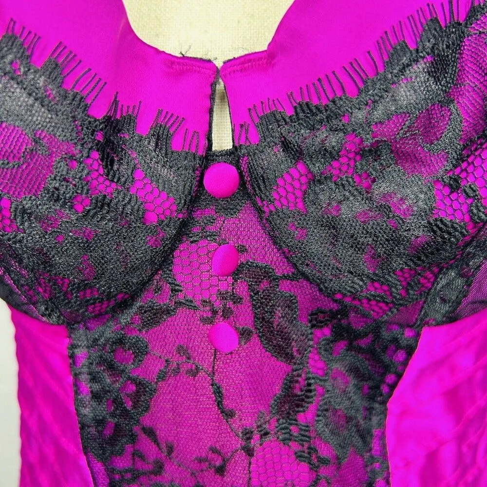 Cacique Corset Bra Top Tank Womens Plus 14/16 Pink Satin Black Lace Mesh Backing - Image 6