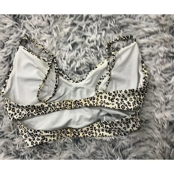 Victoria's Secret Cheetah Halter Top Bikini Black Tan White‎ Size Large - Image 2