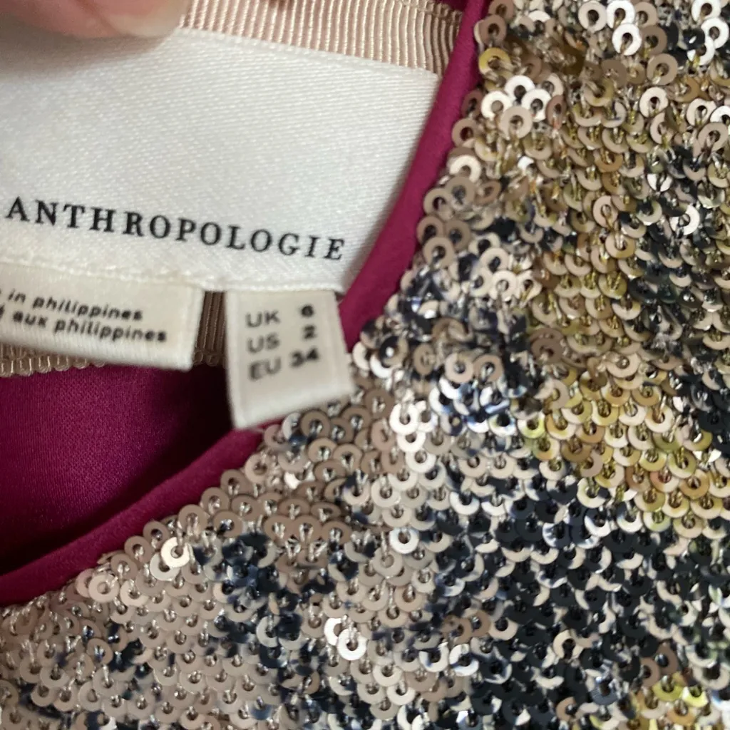 Anthropologie Sequin Floral Blouse 2 Glam Feminine Work Y2K Festival Formal Pink - Image 7