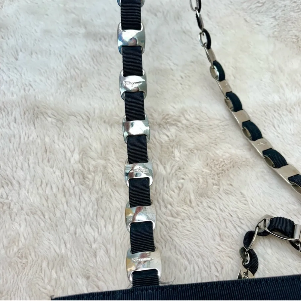Salvatore Ferragamo Black Canvas Chain Link Shoulder Bag - Image 12