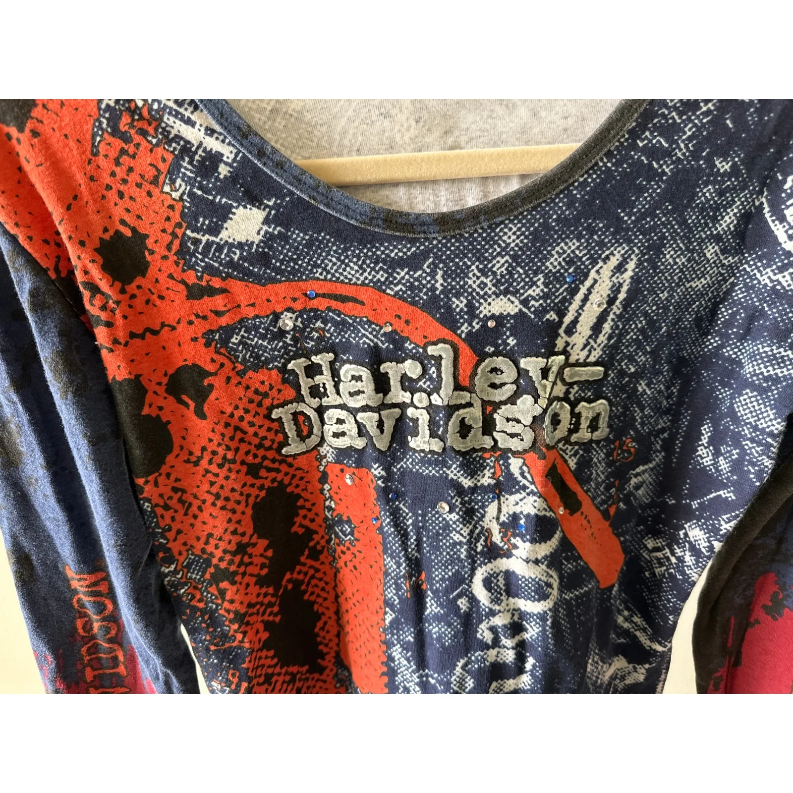 Harley Davidson Women Medium Cotton Long Sleeve T-Shirt Rhinestones MADE IN USA - Image 3