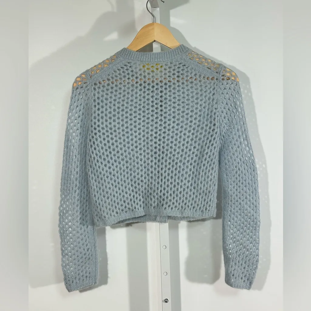 Everlane x Marques’Almeida Open Knit Mohair Cardigan – Ice Blue XS - Image 4
