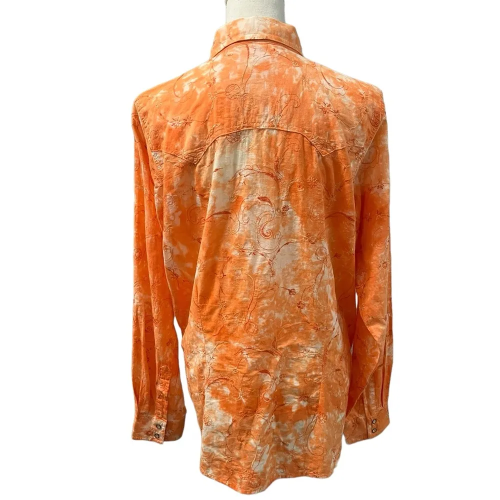 Twenty X Tailored Fit LJ 11710 Embroidered Floral Western LS Shirt Snaps XL Orange - Image 8
