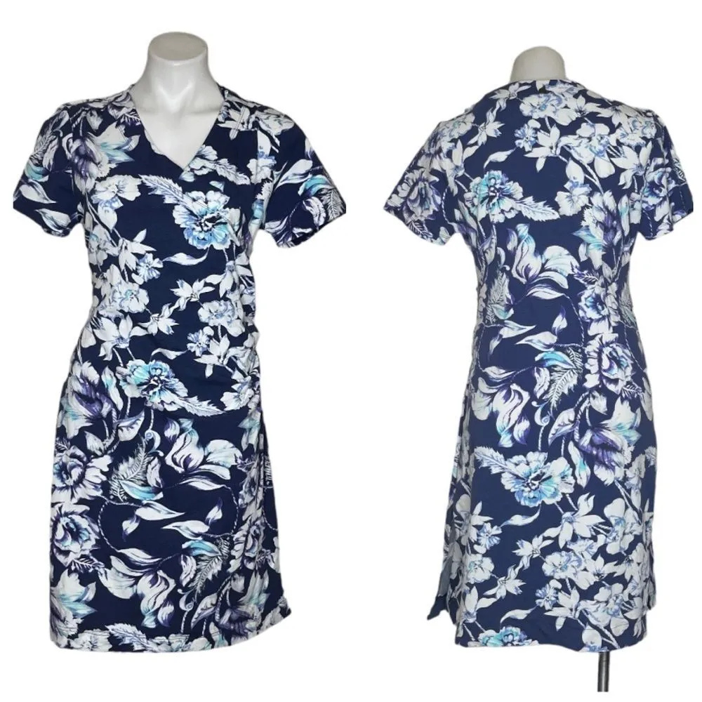 SOFT SURROUNDINGS Shapely Anywhere Dress 28045 Blue Floral Surplice Size Medium - Image 7
