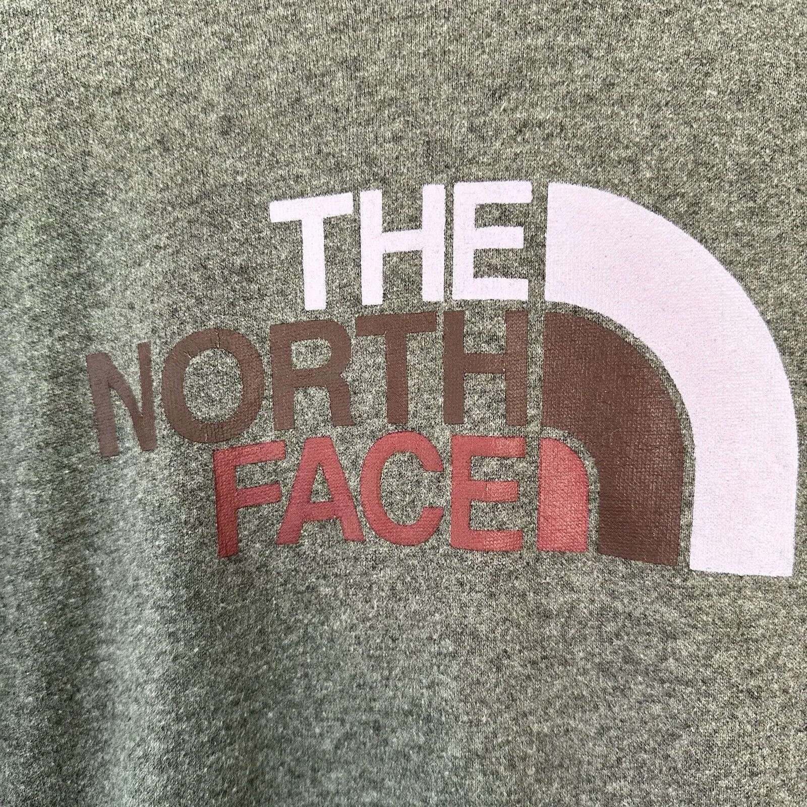 North Face Logo Hoodie Sweatshirt Gray Maroon Women’s Medium - Image 4