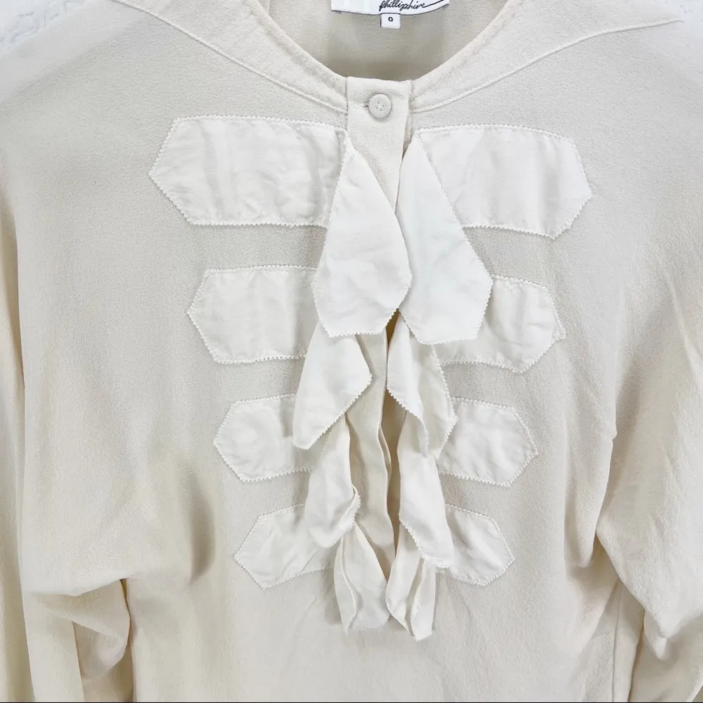 3.1 Phillip Lim Ruffle Front Ivory Blouse Long Sleeve Silk Size 0 - Image 2