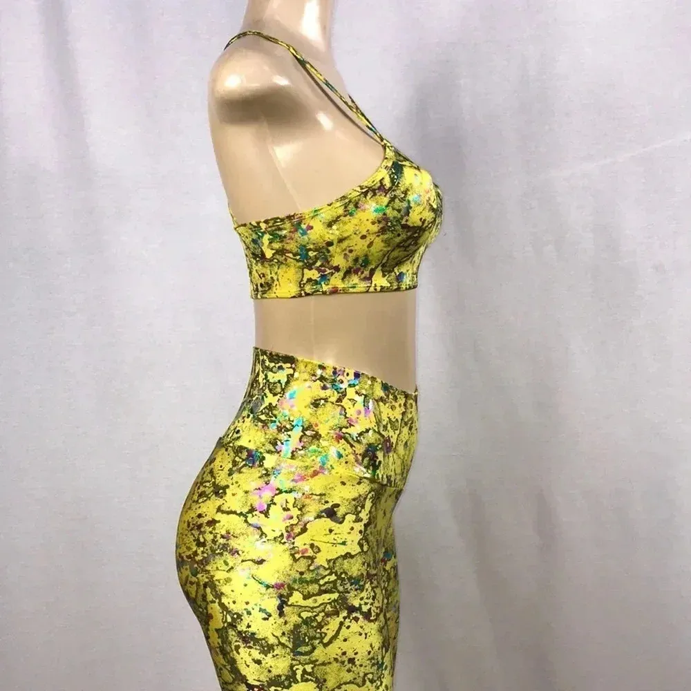 Zuliana Designer Activewear Two Piece Set Made In USA NWT Yellow - Image 6
