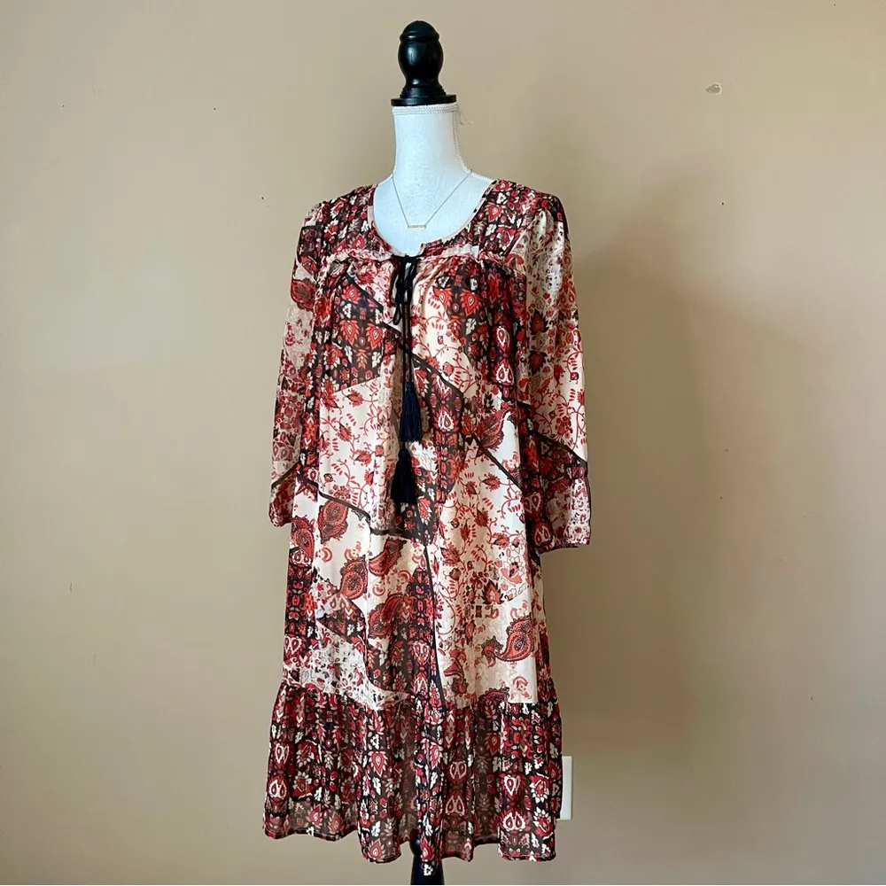 FIFTH & PARK | Mixed Print Long Sleeve Tunic Dress Sz 12 Red - Image 4
