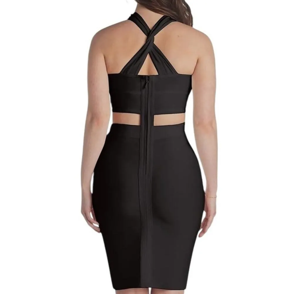 NWT ~ Black Criss Cross Bandage Hollow Out Sexy Bodycon Sleeveless Dress ~ XL - Image 5