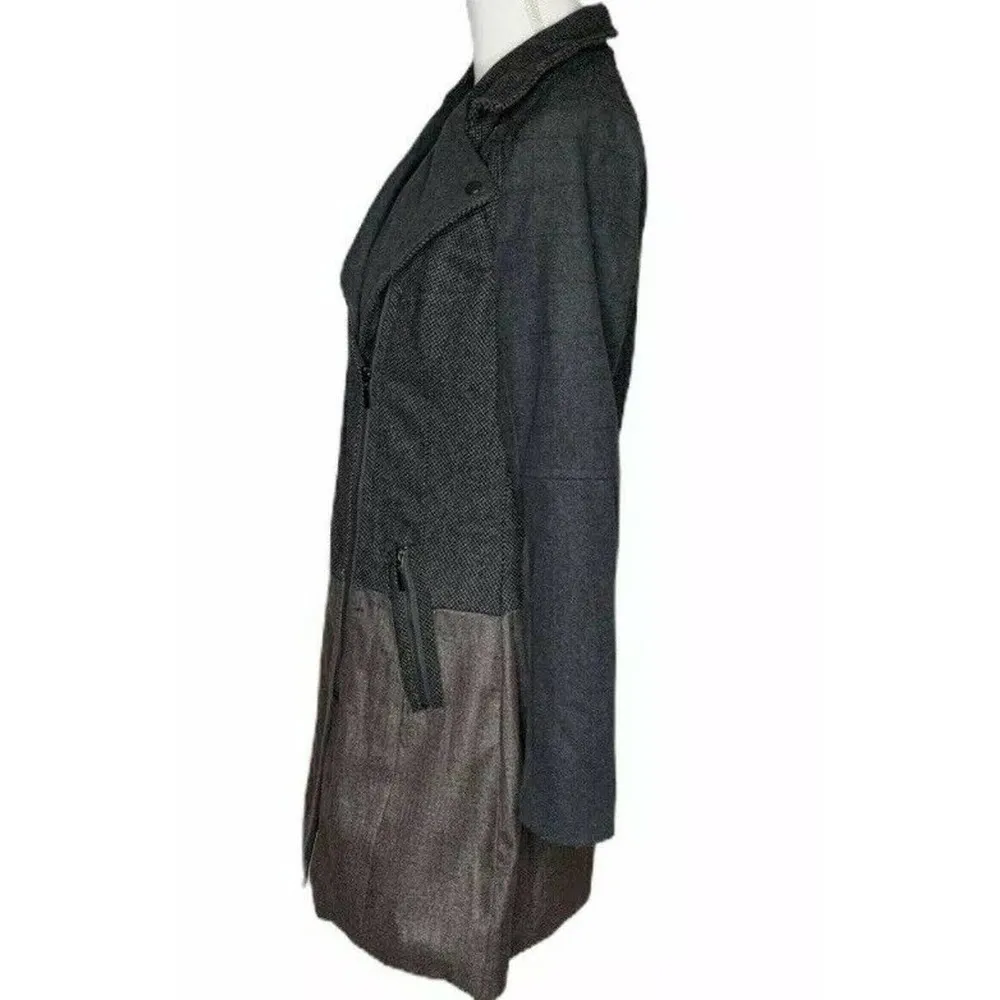 Womens Yoki New York Faux Brown Gray Herringbone Wool Blend Coat Zip Front M - Image 8