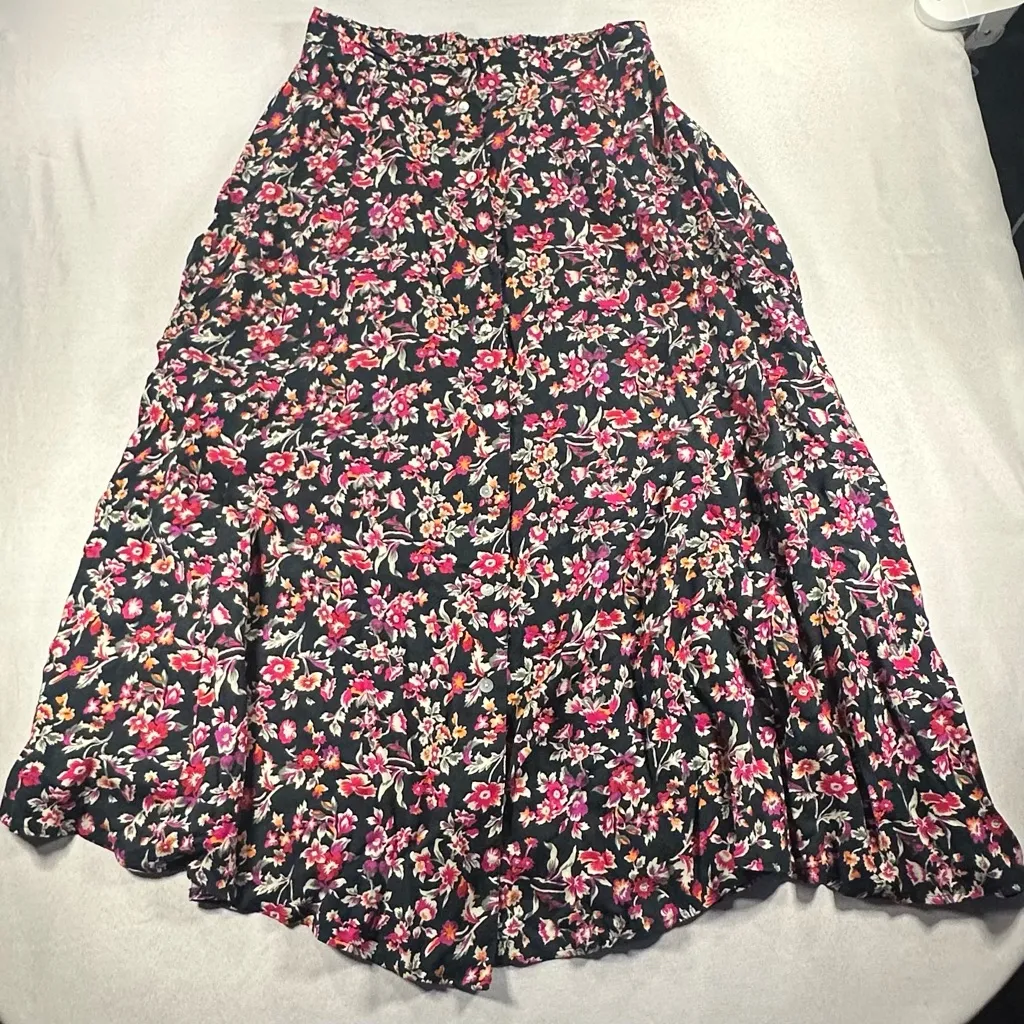 Kathie Lee • Vintage Button Front Floral Midi Long Skirt Size 12 Womens Pink - Image 2