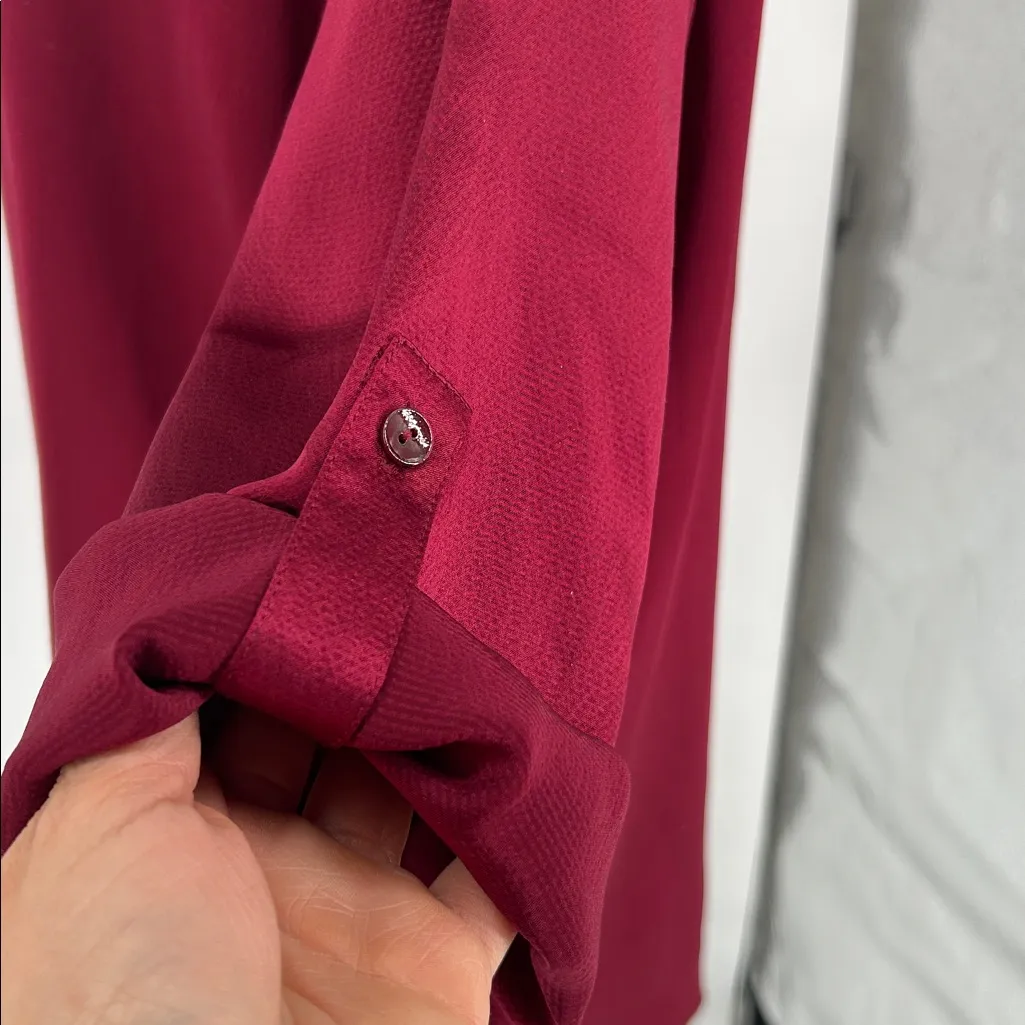 EILEEN FISHER Silk Satin Dark Tulip Hammered Ballet Neck Top Blouse XS  $218 - Image 8