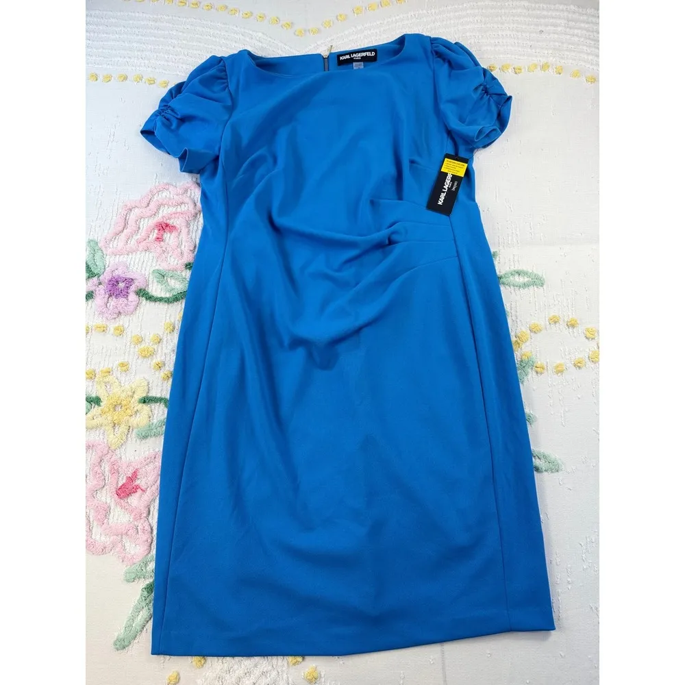 Karl Lagerfeld Paris Blue Puff Sleeve Sheath Dress Women's Size 16 - Image 4