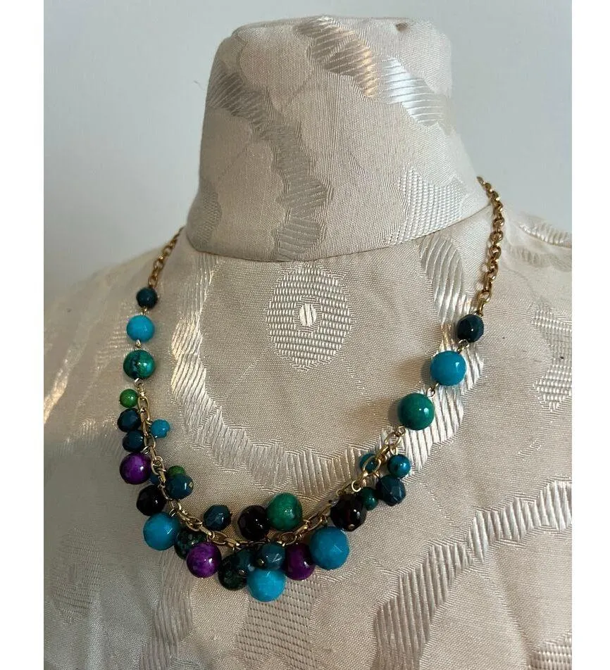 Beaded Aqua and Violet Necklace Blue - Image 3