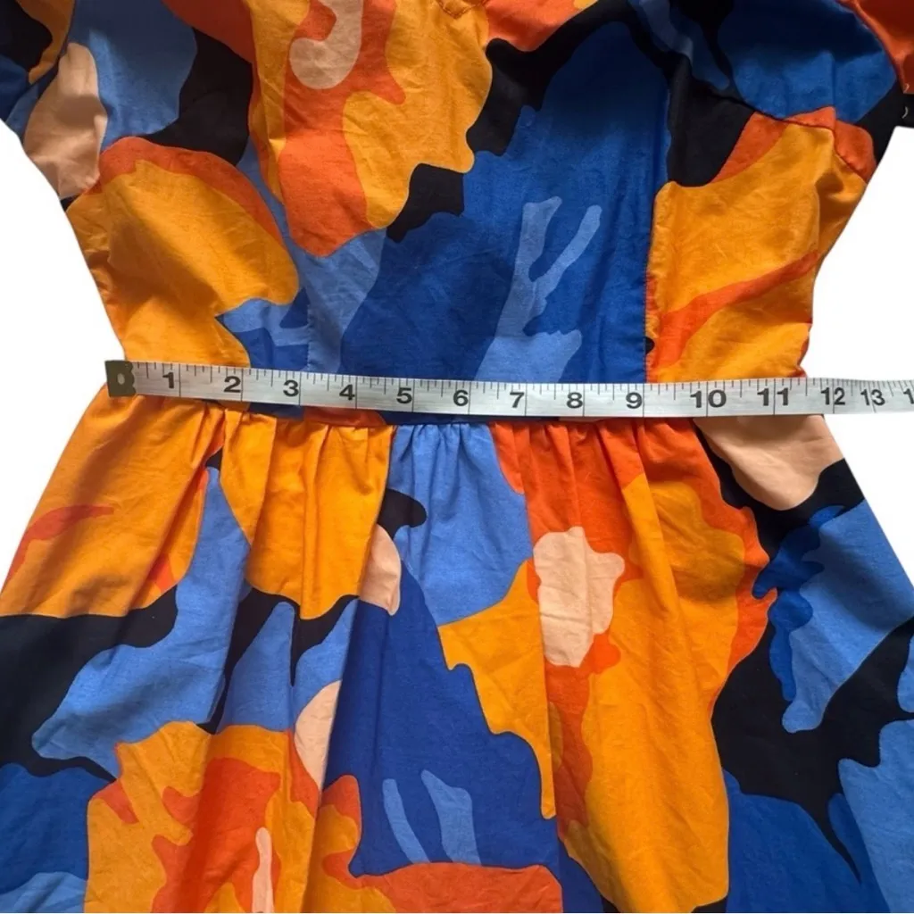 Tabitha Brown Target Vibrant Orange & Blue Floral Dress Puff Sleeve Dress Size 4 - Image 10