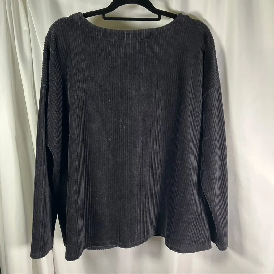 J. Jill Black Wide Rib Velour Knit‎ Top Women's 2x V - Image 10