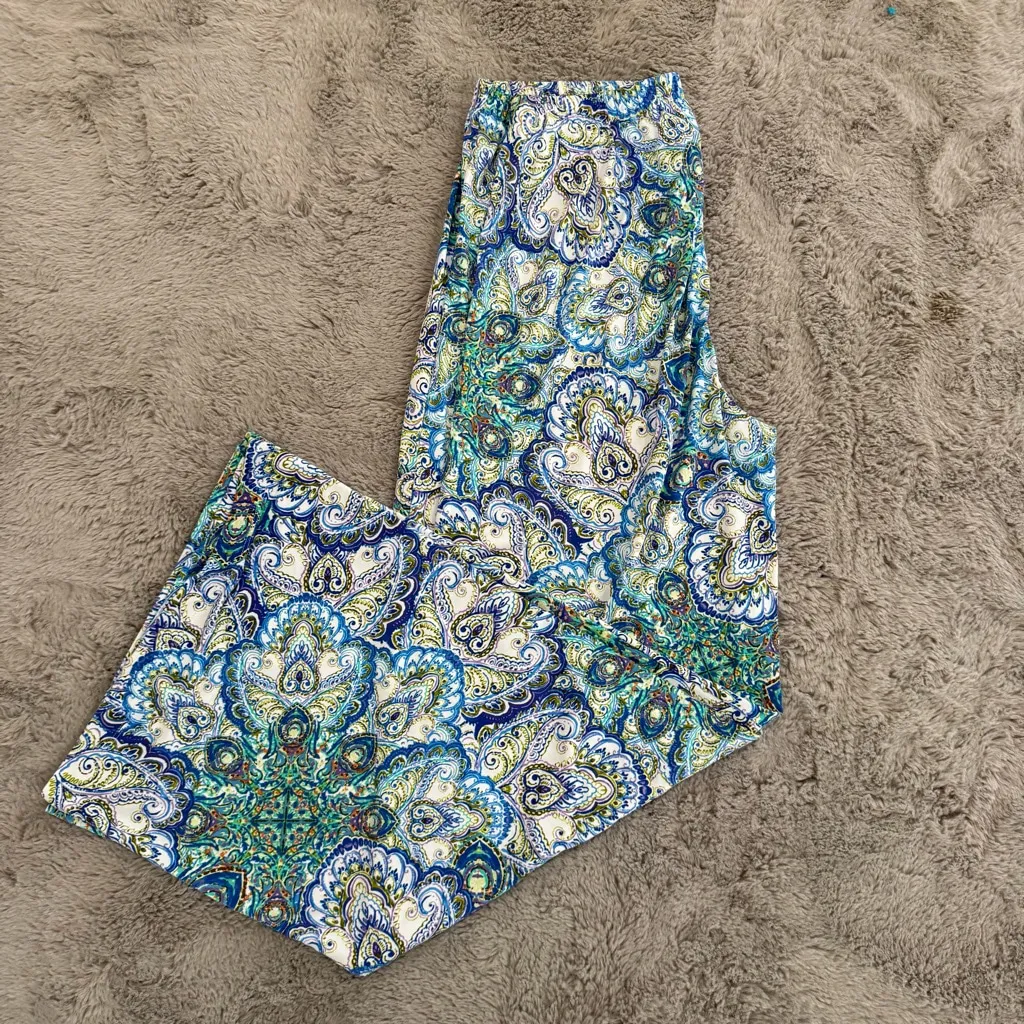 CHICO'S PANTS KNIT MEDALLION PALAZZO WIDE LEG SIZE 1, M‎ Paisley Boho Relax - Image 4