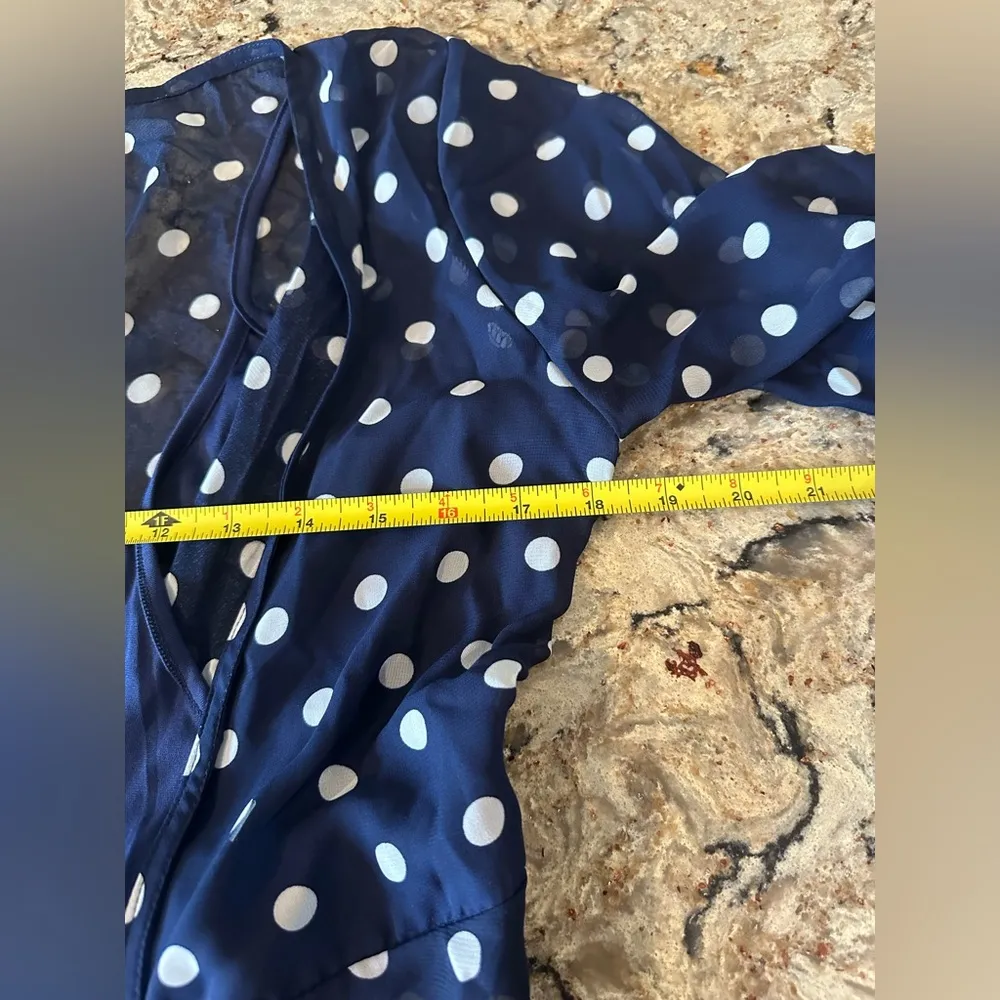 Blue Polka Dot Wrap Dress Layered Ruffle Skirt CBR New Size Medium - Image 10