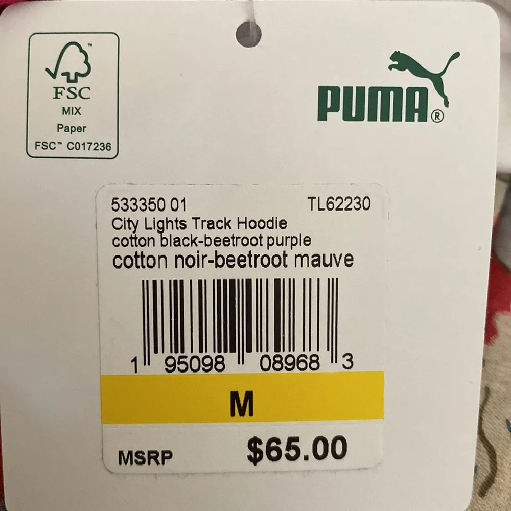 Puma Sweatshirt City Lights Track Hoodie Cotton Black Beetroot purple M NWT - Image 3